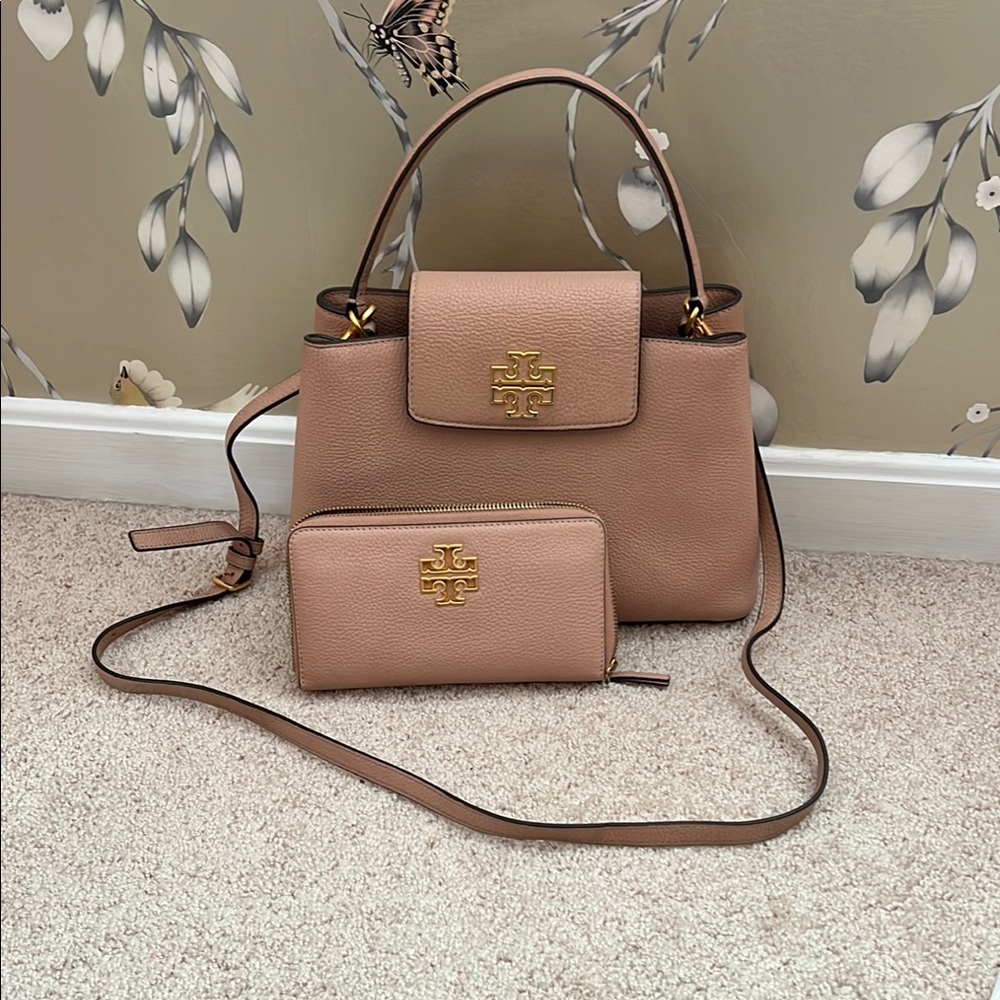 Tory Burch Tan Leather Satchel with Gold Logo